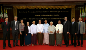 (From L-R) Anthony Preston, (British Embassy), Mike Trigg (Standard Chartered Bank), Tina Singhsacha (Standard Chartered Bank), Daw Cherry Lwin (Myanmar Foreign Trade  Bank), U Hla Myint Aung (Myanma Economic Bank), U Thein Tun (Tun Foundation Bank and  Myanmar Banker’s Association), U Maung Maung (Central Bank of Myanmar), Dr. Sein Maung  (First Private Bank), U Ba Tun (Aung Thit Sar Oo Insurance ), John Gibson (Standard Chartered  Bank), Wesley Tam (Prudential), Allen Thai (Prudential).